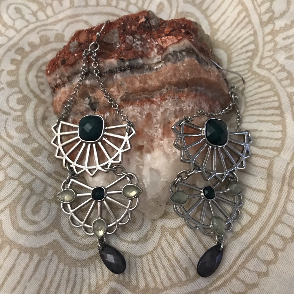 Green Multi Teared Earrings